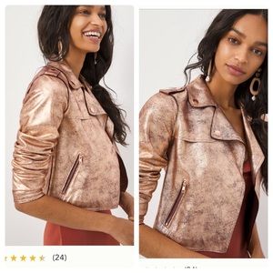 Anthropologie brisa metallic cropped moto jacket